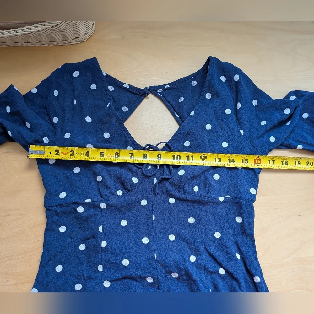 AMERICAN EAGLE Women Romper Shorts Long Flare Sleeves Polka Dot Size M Navy Blue - Picture 12 of 14